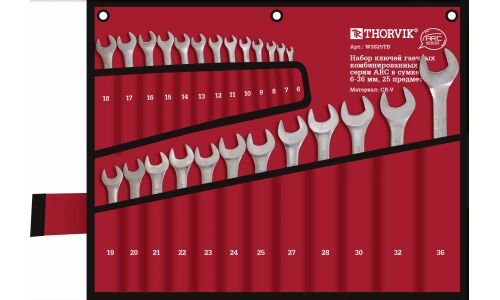 Набор комбинированных ключей Thorvik ARC, от 6 до 36мм, 25 предметов, арт. W3S25TB