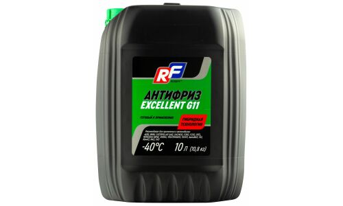 Антифриз Ruseff Antifreeze Excellent, H-OAT, G11, зелёный, -40°C, 10л, арт. 17343N