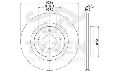 Диск тормозной | перед TYREN, арт. TYR1021331