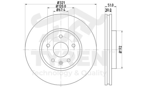 Диск тормозной Tyren, передний, арт. TYR1016861