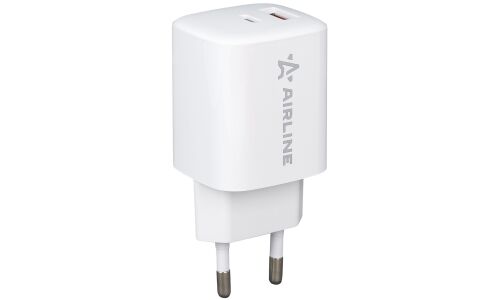 Адаптер питания Airline, 220В, 1xUSB (5В/3А, 9В/2А, 12В/1.5А), 1xUSB Type-C (5В/3А, 9В/2.22А, 12В/1.67А), 20Вт, с функциями Power Delivery и Quick Charge 3.0, арт. AEWC001