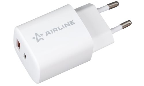 Адаптер питания Airline, 220В, 1xUSB (5В/3А, 9В/2А, 12В/1.5А), 1xUSB Type-C (5В/3А, 9В/2.22А, 12В/1.67А), 20Вт, с функциями Power Delivery и Quick Charge 3.0, арт. AEWC001
