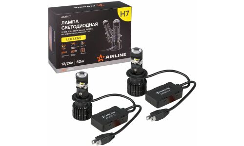 Лампа светодиодная Airline LED Lens H7 (PX26d, T11), 12/24В, 28Вт (соответствует 50Вт), 6500К, комплект 2 шт, арт. AEAR117