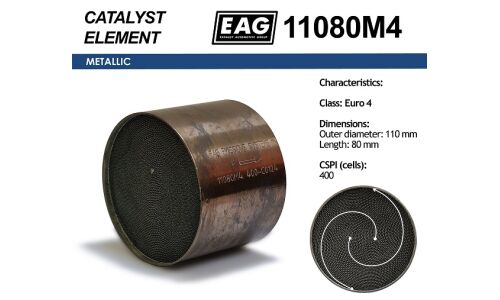 Каталитический блок металл. 110x80 Euro 4 EAG EAG, арт. 11080M4
