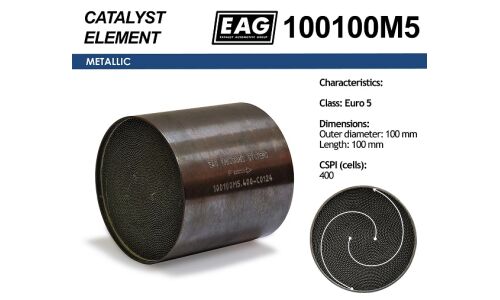Катализатор EAG Евро-5, Ø100мм, длина 100мм, 400 scpi, арт. 100100M5