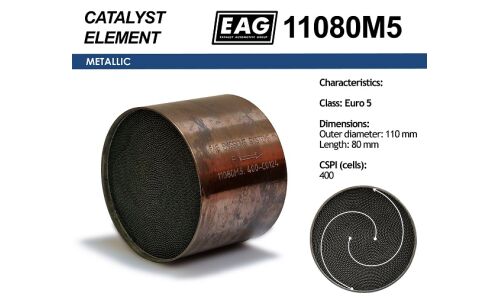 Каталитический блок металл. 110x80 Euro 5 EAG EAG, арт. 11080M5