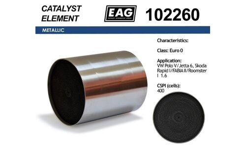 Катализатор EAG Евро-0, 400 scpi, для Volkswagen Polo, Skoda Fabia, арт. 102260