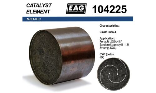 Катализатор EAG Евро-4, 400 scpi, для Renault Logan / Sandero Stepway, арт. 104225