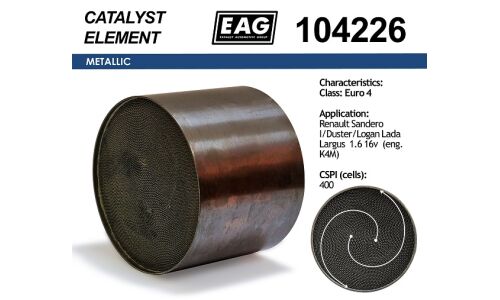 Катализатор EAG Евро-4, 400 scpi, для Renault Logan / Duster / Sandero, арт. 104226