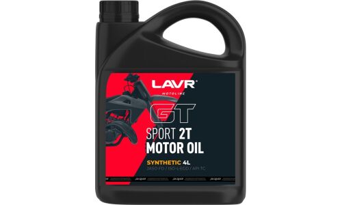 Масло для мототехники Lavr Motoline Moto GT Sport 2T, синтетическое, API TC, JASO FD, ISO L-EGD, 2-тактное, 4л, арт. Ln7722