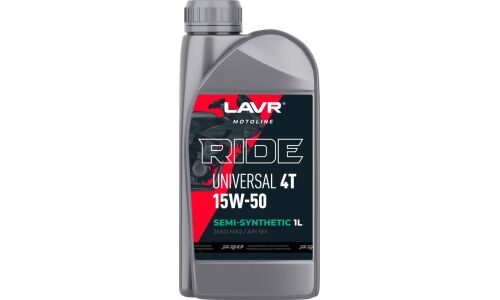 Масло для мотоциклов Lavr Motoline Ride Universal 4T 15w50, полусинтетическое, API SM, JASO MA2, 4-тактное, 1л, арт. Ln7739