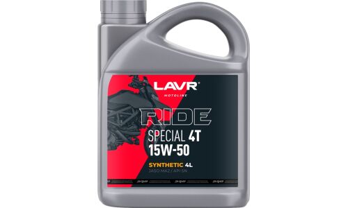 Масло для мотоциклов Lavr Motoline Ride Special 4T 15w50, синтетическое, API SN, JASO MA2, 4-тактное, 4л, арт. Ln7796