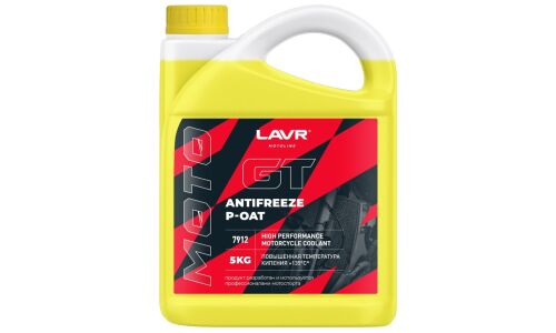 Антифриз Lavr Motoline Antifreeze Moto GT, P-OAT, жёлтый, -45°C, 5кг, арт. Ln7912