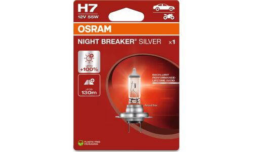 Лампа галогенная Osram Night Breaker Silver H7 (PX26d, T11), 12В, 55Вт, 3200К, 1 шт, арт. 64210NBS-1BL