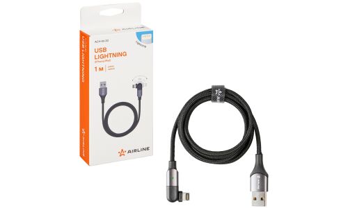 Кабель для мобильных устройств Airline, с USB на Lightning, 1м, черный, поворотный коннектор, арт. ACH-M-30
