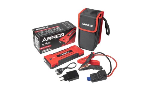 Портативное пусковое устройство Arnezi JS-2500, с функцией Power Bank, 16000мАч, 12В, ток пуска 2500А, 2xUSB порта, с фонариком, арт. R7990241