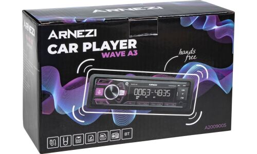 Автомагнитола Arnezi Wave A3, 1 DIN, USB/AUX/microSD/Bluetooth, 4х25Вт, пульт ДУ, фиолетовая подсветка, арт. A2009005