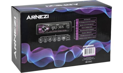 Автомагнитола Arnezi Wave A3, 1 DIN, USB/AUX/microSD/Bluetooth, 4х25Вт, пульт ДУ, фиолетовая подсветка, арт. A2009005