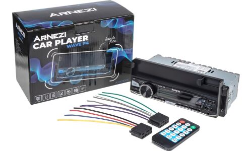 Автомагнитола Arnezi Wave P4, 1 DIN, USB/AUX/microSD/Bluetooth, 4х25Вт, пульт ДУ, синяя подсветка, держатель для смартфона, арт. A2009006