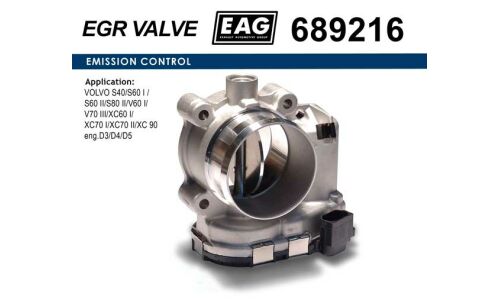 Дроссельная заслонка VOLVO S40/S60 I /S60 II/S80 II/V60 I/V70 III/XC60 I/XC70 I/XC70 II/XC 90 I eng.D3/D4/D5 EAG EAG, арт. 689216