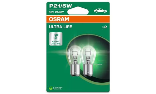 Лампа Osram Ultra Life P21/5W (BAY15d, S25), 12В, 21/5Вт, комплект 2 шт, арт. 7528ULT-2BL