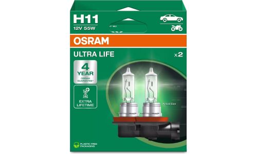 Лампа галогенная Osram Ultra Life H11 (PGJ19-2, T11), 12В, 55Вт, 3200К, комплект 2 шт, арт. 64211ULT-2HB