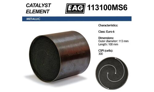Каталитический блок металл. 113x100 300cpsi Euro 6 EAG EAG, арт. 113100MS6