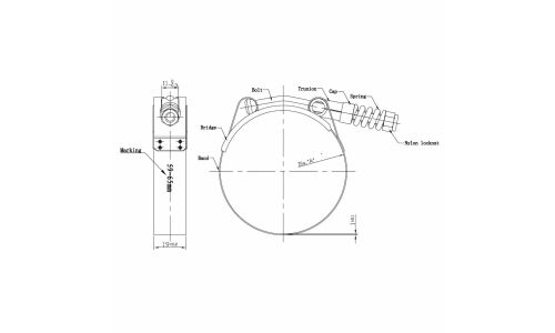 Хомут глушителя силовой T-Bolt с пружиной D=46-52 мм (нержавеющая сталь) Trialli, арт. TBS 4652 SS