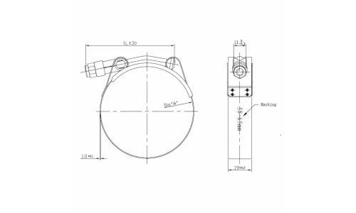 Хомут глушителя силовой T-Bolt D=51-57 мм (нержавеющая сталь) Trialli, арт. TB 5157 SS
