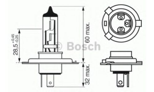 Лампа галогенная Bosch Xenon Blue H4 (P43t, T16), 12В, 60/55Вт, 4200K, 1 шт