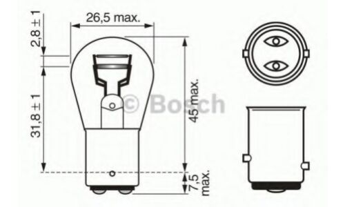 Лампа Bosch Standard P21/5W (BAY15d, S25), 12В, 21/5Вт, 3200К, арт. 1 987 302 202