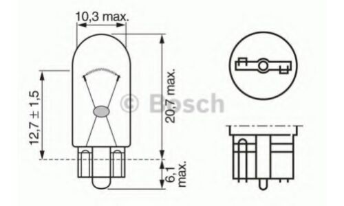 Лампа Bosch Pure Light W5W (W2.1x9.5d, T10), 12В, 5Вт, арт. 1 987 302 206