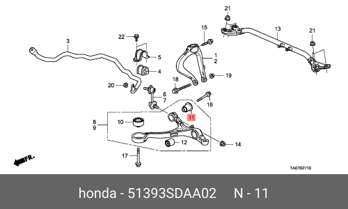 Сайлентблок переднего рычага Honda, арт. 51393-SDA-A02