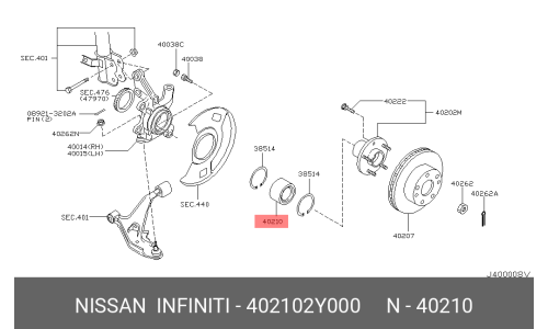 Подшипник ступицы колеса | перед Nissan, арт. 40210-2Y000
