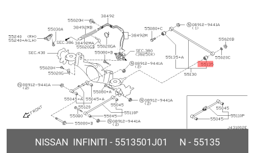 Сайлентблок передней реактивной тяги NISSAN, арт. 55135-01J01