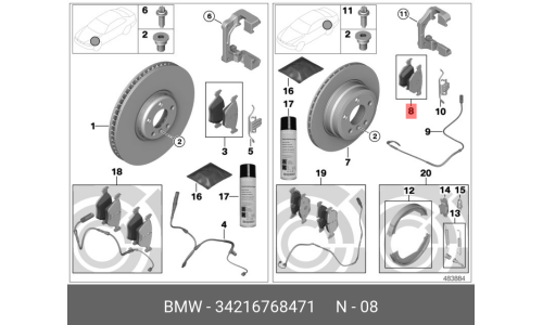 Колодки тормозные дисковые BMW, задние, комплект на ось (4 шт), арт. 34 21 6 768 471