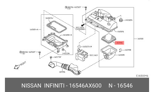 Фильтр воздушный Nissan, арт. 16546-AX600