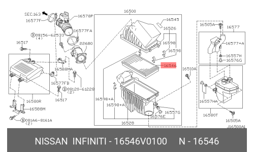 Фильтр воздушный Nissan, арт. 16546-V0100