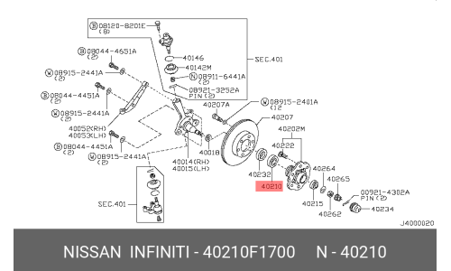 Комплект подшипника ступицы колеса | перед Nissan, арт. 40210-F1700