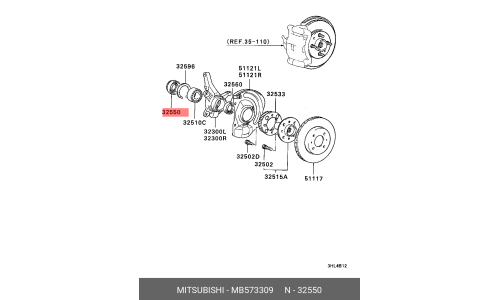 Подшипник ступицы колеса Mitsubishi, передний, арт. MB573309