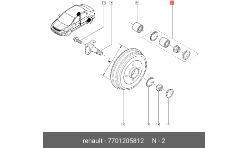 Подшипник ступицы колеса Renault, задний, левый, арт. 7701 205 812