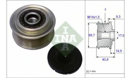 Шкив генератора с обгонной муфтой INA, арт. 535 0079 10