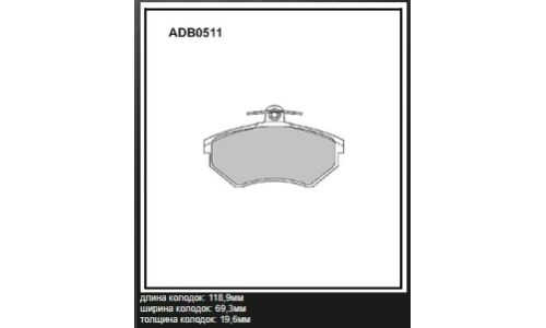 Колодки тормозные дисковые Allied Nippon, передние, комплект на ось (4 шт), арт. ADB0511