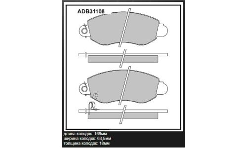 Колодки тормозные дисковые Allied Nippon, передние, комплект на ось (4 шт), арт. ADB31108