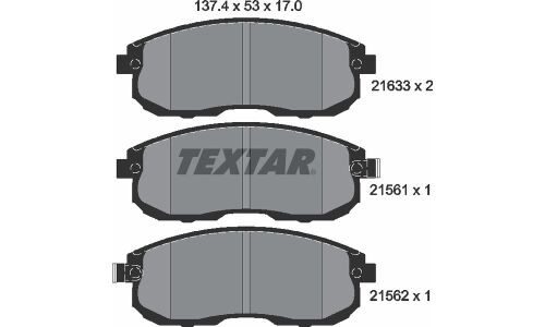 Колодки тормозные дисковые Textar, передние, комплект на ось (4 шт), арт. 2156101