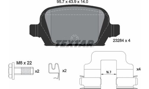 Колодки тормозные дисковые Textar, задние, комплект на ось (4 шт), арт. 2328404