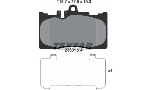 Колодки тормозные дисковые Textar, передние, комплект на ось (4 шт), арт. 2333102
