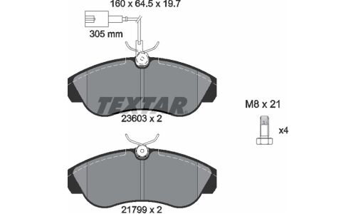 Колодки тормозные дисковые Textar, передние, комплект на ось (4 шт), арт. 2360301