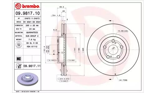 Диск тормозной Standard | перед Brembo, арт. 09.9817.10