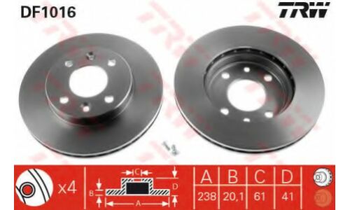 Диск тормозной TRW, передний, арт. DF1016
